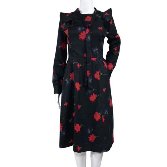Weekend Black Floral Whimsy Goth Floral Twee Long Sleeve Dress S With Ruffle - Picture 2 of 13
